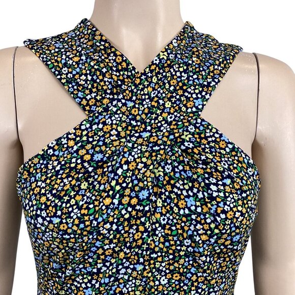 Michael Kors Quinn Floral Cross Neck Dress Size‎ XS Xsmall Taxi Yellow Stretch - Picture 5 of 7